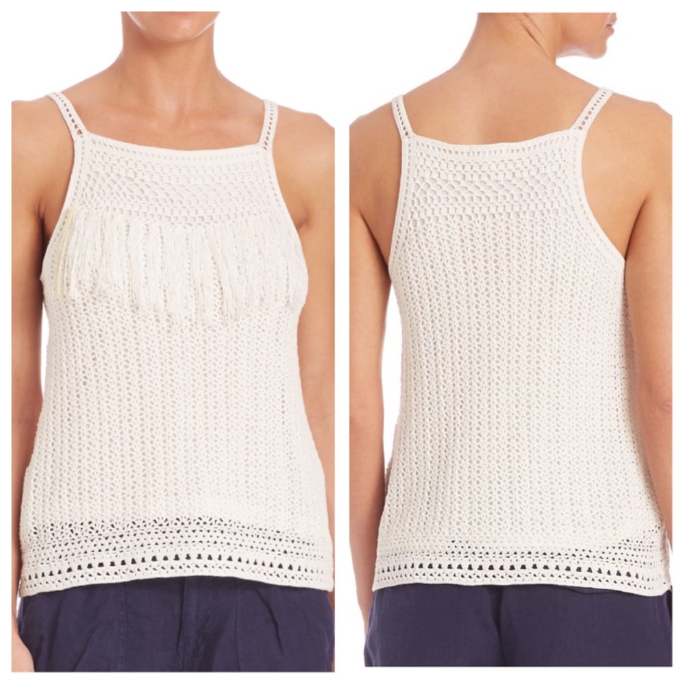 JOIE "Olesia" Crocheted Sleeveless Top with Fringe Detail